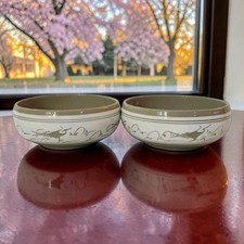 Vtg Rare Chinese Ironstone Noodle/Rice Bowls W/Incised Crane And Bonsai Design picture