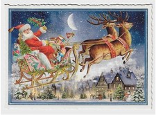 Postcard Glitter Tausendschoen Christmas Santa Reindeer Sleigh Postcrossing picture