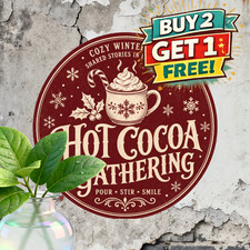 Cozy Winter Hot Cocoa Station Metal Sign Rustic Farmhouse Kitchen Tin Plaque picture