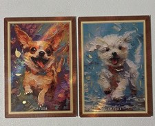 2 Kawaii Cute Puppy Painting Style Gold Holo Foil THICK Barking Universe Cards picture