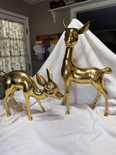 Set of 2 Vintage Brass Deer Figurines Gold-Tone Decorative picture