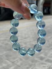 15.7mm Genuine Natural Blue Aquamarine Gemstone Crystal Round Bead Bracelet AAAA picture