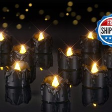 Homemory 24Pack Halloween Black Dripping Flameless LED Candles 1.58x1.2