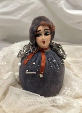 Antique 1920s Boudoir Doll Pin Cushion Art Deco Flapper Lady Purple Velvet Pins picture