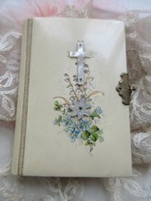 Older Vintage Celluloid Prayer Book Mother Of Pearl Cross and Flower Painted Lil picture