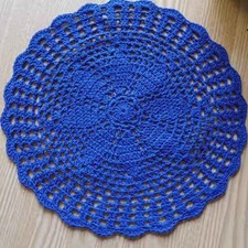 4Pc/Lot 8-10in Dark Blue Vintage Hand Crochet Round Lace Doilies Flower Placemat picture
