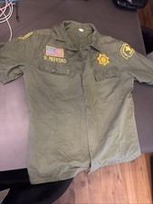 Vintage Named San Bernardino County Sheriff Fatigue Shirt Patched Lg- Xl Costume picture