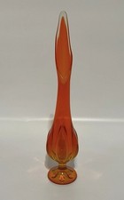 Vintage Viking Art Glass 21” MCM Swung Vase Pedestal Base RETRO Orange picture