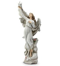 Napco Imports Angel Holding Dove Classic White 20 Inch Resin Stone Collectible picture