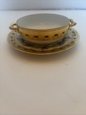 RARE Pickard Antique Hand Painted Cream Soup/saucer With Violets  picture