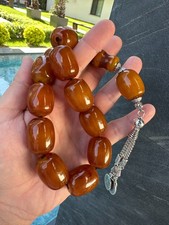 Handmade Jumbo Butterscotch Amber-Style Tesbih Prayer Beads - 11 Beads - Silver picture