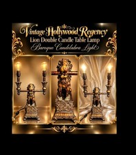Vintage Hollywood Regency Lion Double Candle Table Lamp Baroque Candelabra Light picture