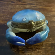 Limoges France Blue Crab Hinged Trinket Box Handmade Limoges Trinket Box picture