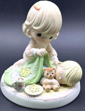 Precious Moments Adorable Child Figurine with Teddy Bear and Cookies picture