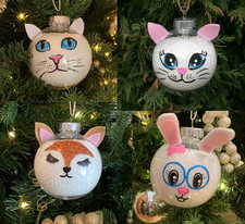 Handmade Cat Christmas Ornaments Set of 4 Hand Painted Kitten Holiday Tree Decor picture
