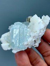 72 GM Natural Terminated Aquamarine Floater Crystal Cluster Combine Albite& Mica picture