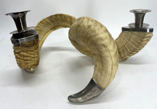 Vintage Genuine Ram Horn Candlestick Candle Holders Pair Real Silver RARE picture