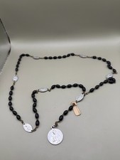 Vintage Seven Sorrows Servite Chaplet Rosary France Black Beads Aluminum Medals picture