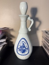Vintage 1963 Jim Bean Delft Blue Ceramic Decanter Sailing Ship Bottle W/ Stopper picture