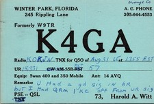 1965 K4GA Harold A Witt Winter Park Florida Ham Radio Amateur QSL Card Postcard picture
