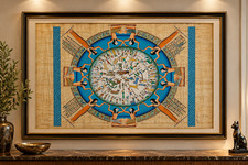 Large 36x24 Egyptian Papyrus Dendera Zodiac Calendar Painting Signed Egypt picture