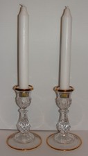 Vtg Cristal D'Arques Lead Crystal Candle Holder Set of 2, Gold Trim, Candles Inc picture