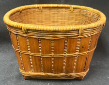 Woven Basket Small Round Top Square Bottom Vintage picture