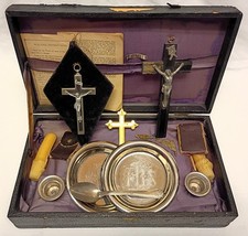 Vintage 1930 s - 1950 s Catholic Priest Sick-Call Set - Complete Last Rites Kit picture