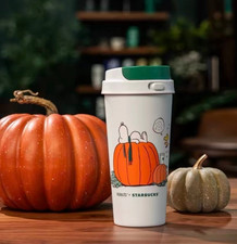 2026 Starbucks x Peanuts Snoopy 16oz White Pumpkin Travel Mug Halloween Gift🎁 picture
