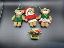 Vintage Handmade Felt Christmas Teddy Bear Ornaments Lot 4 Santa Alpine  picture