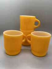 4 Vintage Anchor Hocking Fire King Stacking Coffee Mugs Solid Orange picture