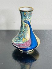 VTG Superb Moorcroft Enamel Miniature Peacock Bird Vase Hand Painted Signed picture