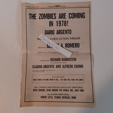 Original 1978 Dawn of the Dead George Romero Dario Argento Showbiz Clipping ad picture