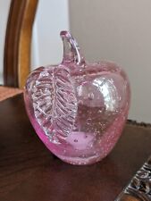 Pink Art Glass Apple Paperweight Bullicante Murano Style Controlled Bubbles - 5