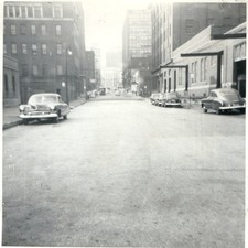 c1950s Detroit MI Parked Vintage Cars Street View Snapshot Photo Urban Buildings picture