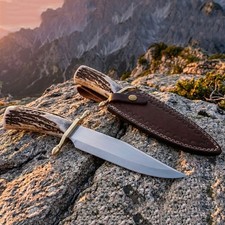 J2 Steel Hunting Bowie Knife Custom Hand Forged Stag Antler Horn Handle picture