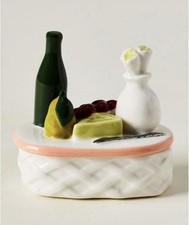 NEW ANTHROPOLOGIE HANDPAINTED TINY TREASURE PICNIC FUN TRINKET DISH BOX WITH LID picture