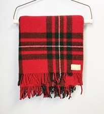 Vintage Red Plaid Wool Blanket Throw Tartan Fringe Cabin Lodge Rustic 63x55 picture