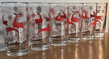 Vintage MCM Libbey Atomic Reindeer Glasses Stylized Mid Century Christmas 50s picture