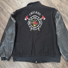 Vintage Chicago Fire Department Varsity Jacket - Large - Black - Made in USA picture