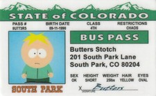 BUTTERS animated SOUTH PARK cartoon Show id card Drivers License tegrity farms picture