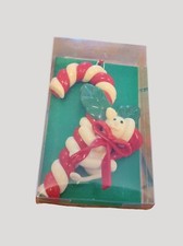 Enesco 1992 Santas Helpers White Cat Candy Cane Hanging Ornament picture