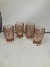 VTG 1930s MCM Set Of 4 Anchor Hocking Manhattan Pink 10oz Bubble Footed Tumblers picture