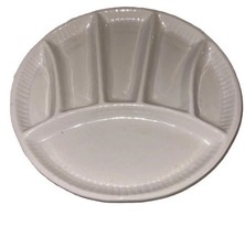 VTG fun MCM California Pottery Divided Snack Fondue Or Paint Palette Plate White picture