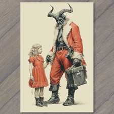 POSTCARD Krampus Girl Red Dress Victorian Christmas Folklore Dark Myth picture