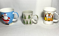 3 Dunoon Christmas Bone China Mugs - Sarah Mercer Reindeer Santa Black Dog Trees picture