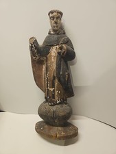 Antique Carved Wood St Anthony Santo Figure Globe Base Spanish Colonial Friar picture