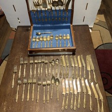 59 PIECE SET Ganesh Brass Flatware, Vintage Thailand Flatware, Table Decor picture