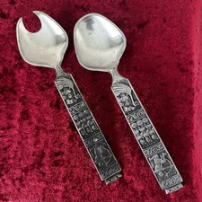 Hardanger KONGE TINN Pewter Salad Servers Norwegian Kings Viking Era Scenes picture