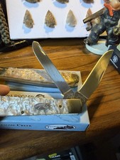 2 NIB Troublesome Creek Trapper Style Pocket Knives, Celluloid MOP HANDLES picture